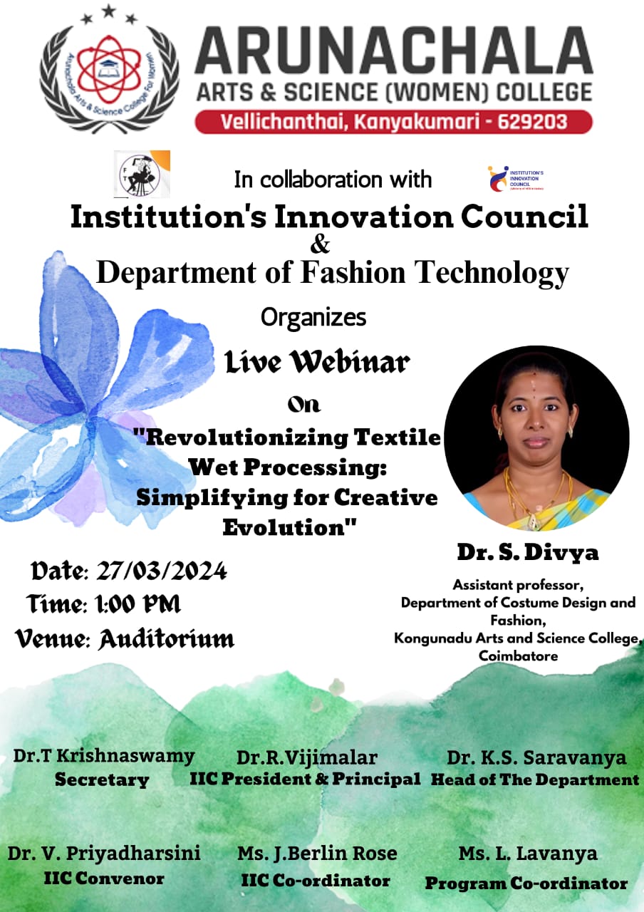 Department of Fashion Technology in collaboration with Institution's Innovation Council  organizes Live webinar on 